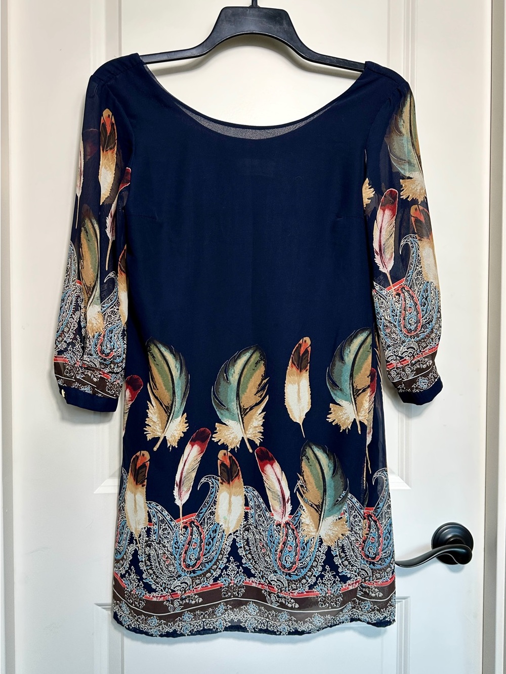 Amélie & Amélie Made in Italy Feather Print Dress- Small Boho Chic